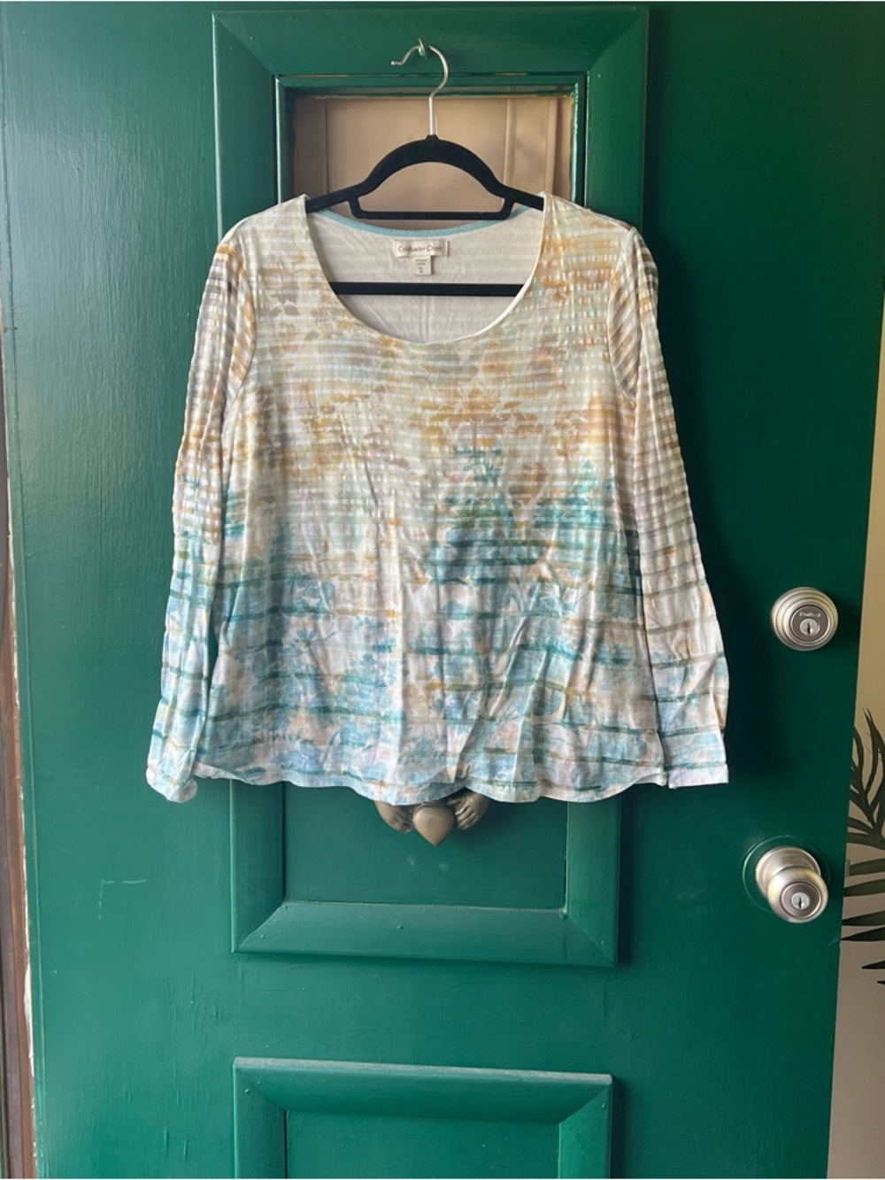 Lightweight Teal Tie-Dye Scoop Neck Women’s Top